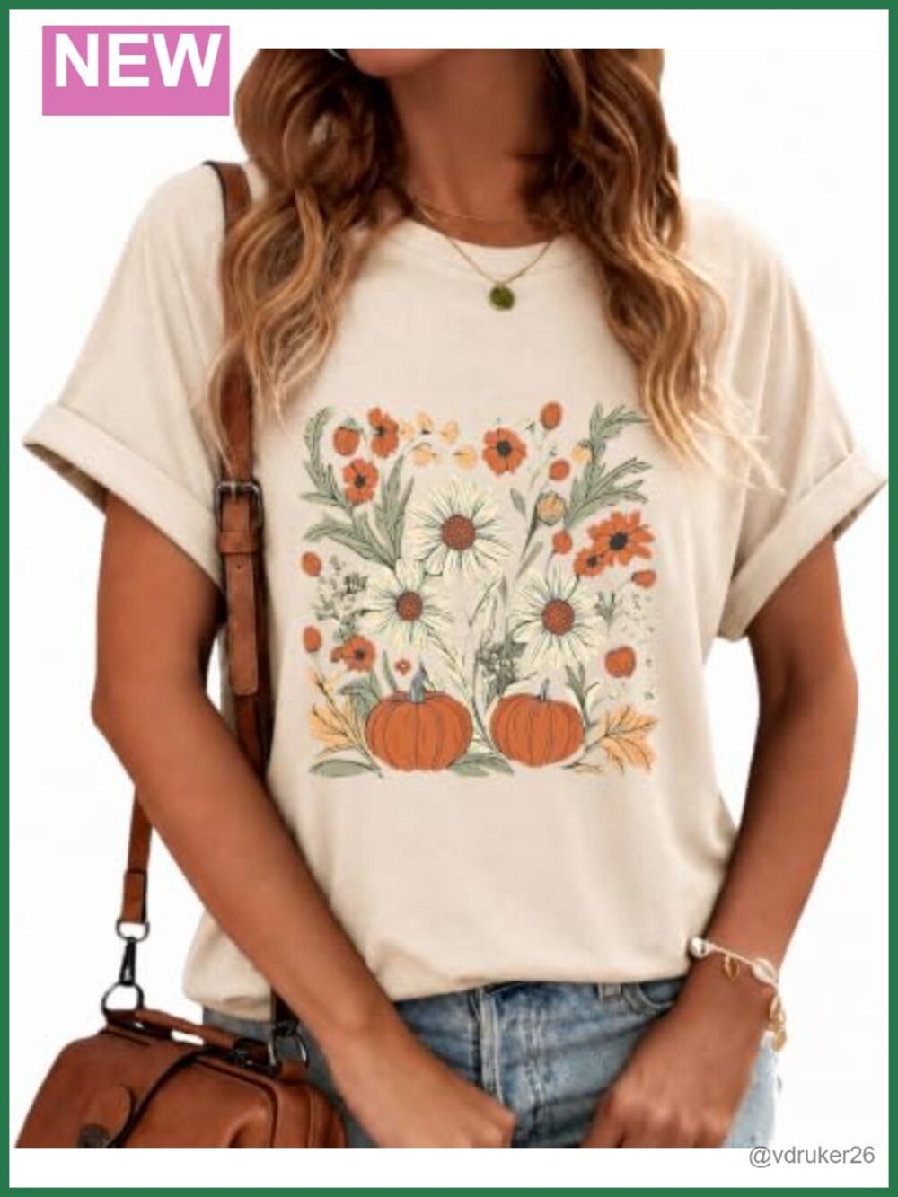 Womens Floral Pumpkin Graphic T-Shirt Cotton Blend Short Sleeve Tee